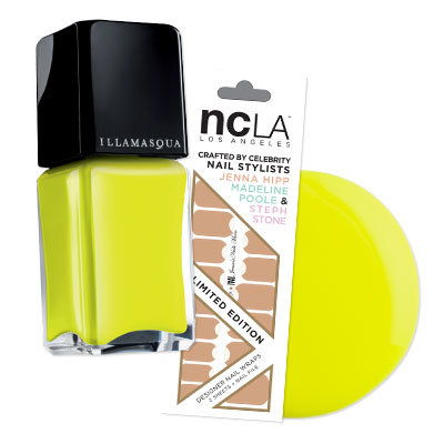 NCLA's Nude Moon Nail Wraps with Illamasqua's day-glo Rare shade