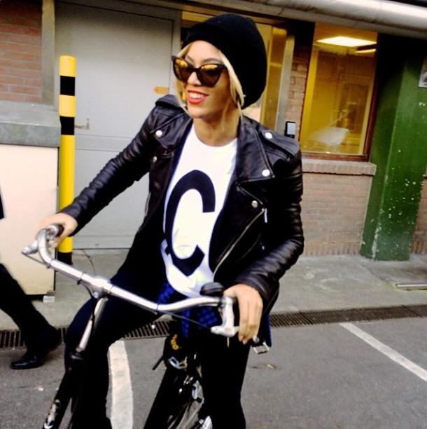 Beyonce on a bicycle. 