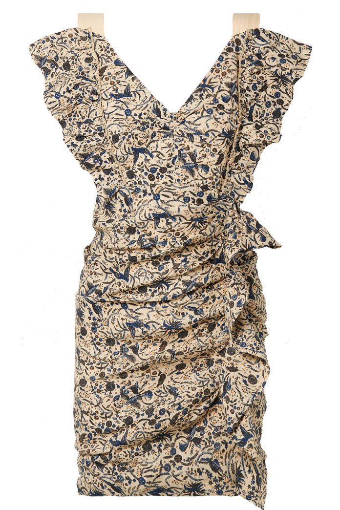 топаз ruffled printed linen mini dress