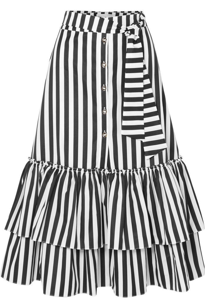 разроши Striped Cotton-Poplin Midi Skirt