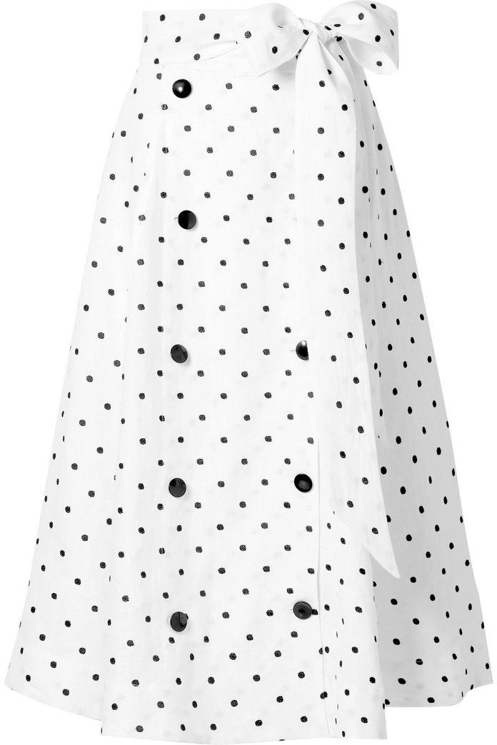 Диана Embroidered Polka-Dot Linen Midi Skirt