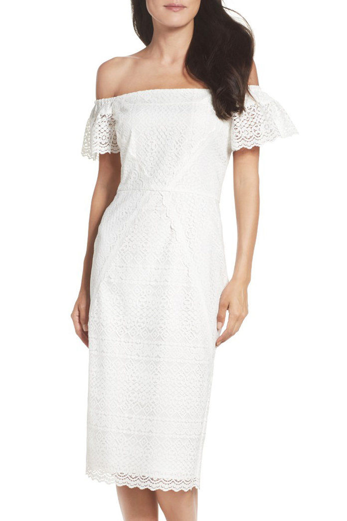 MAGGY LONDON Lace Off-The-Shoulder Shift Dress