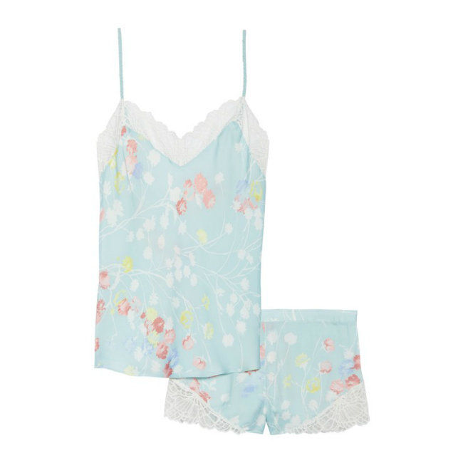 цветен Satin Lace-Trim Pajama Set