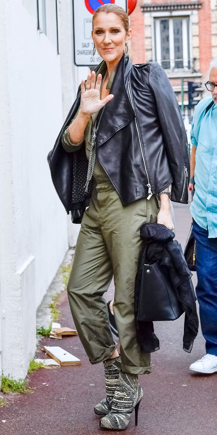 ПО A MILITARY GREEN JUMPSUIT AND SPORTY LEATHER