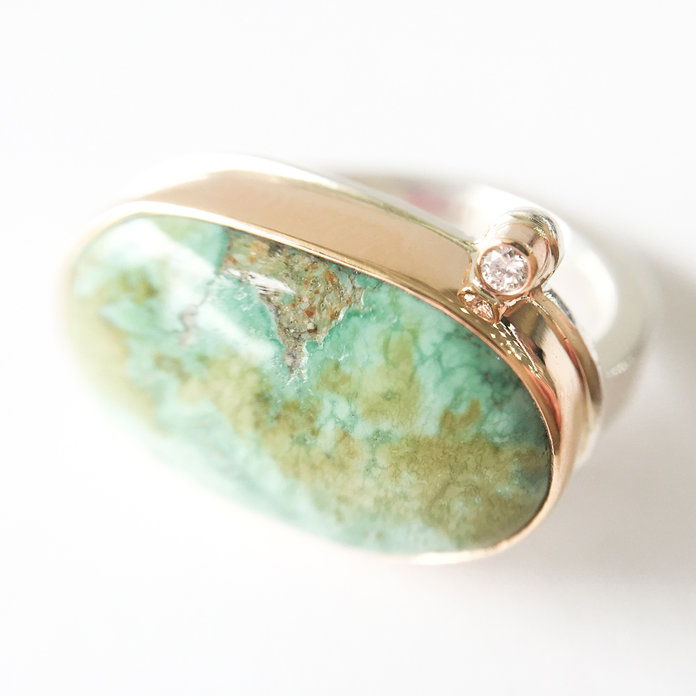 Ωοειδής Green Turquoise Diamond Ring