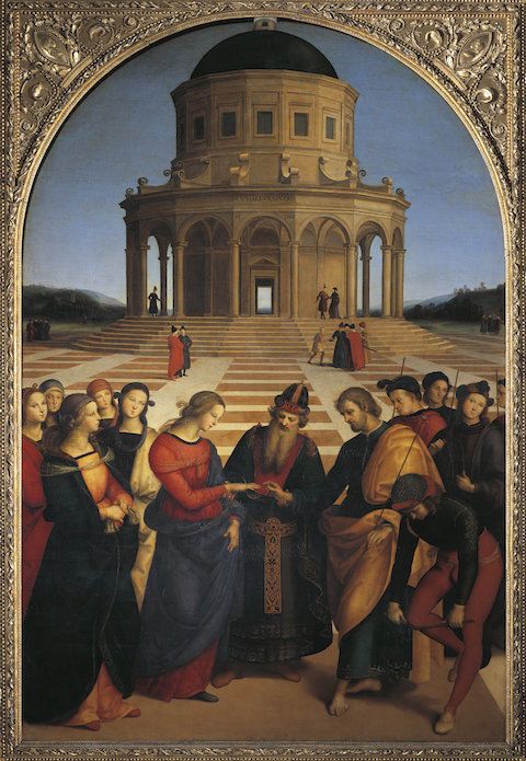 НЕОПРЕДЕЛЕН - CIRCA 1987: Raffaello Sanzio (1483-1520), The Wedding of the Virgin. (Photo By DEA / G. NIMATALLAH/De Agostini/Getty Images)