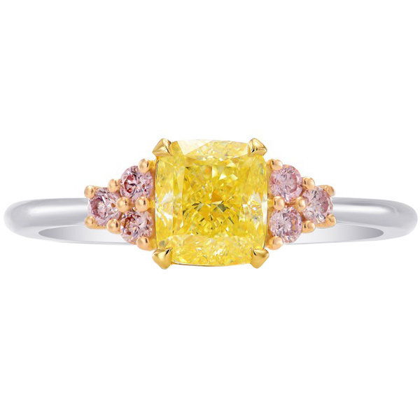 Leibish Yellow Cushion and Pink Diamond Engagement Ring