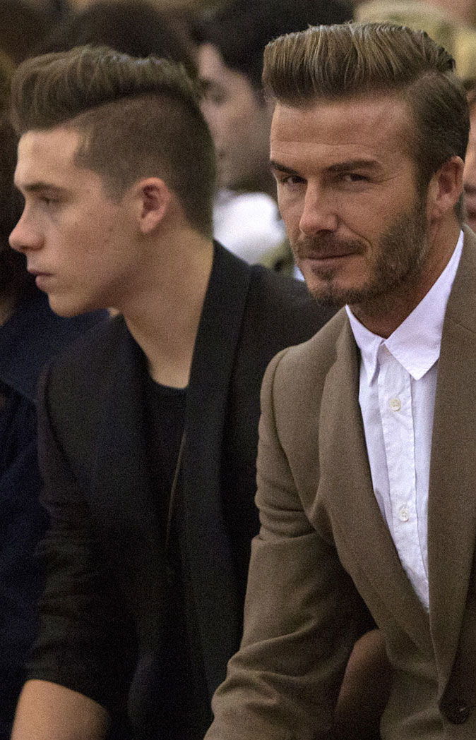 Дейвид and Brooklyn Beckham front row at Victoria Beckham S/S16 show