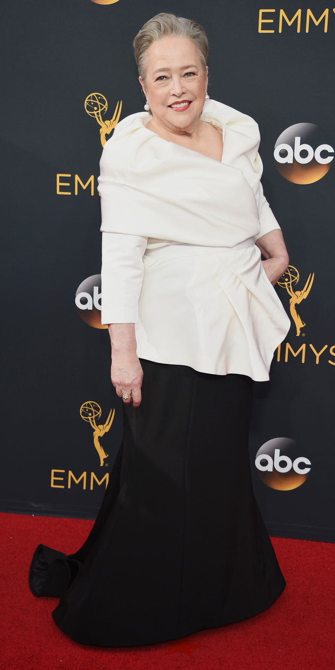 Kathy Bates arrives at the 68th Primetime Emmy Awards on Sunday, Sept. 18, 2016, at the Microsoft Theater in Los Angeles. (Photo by Phil McCarten/Invision for the Television Academy/AP Images)