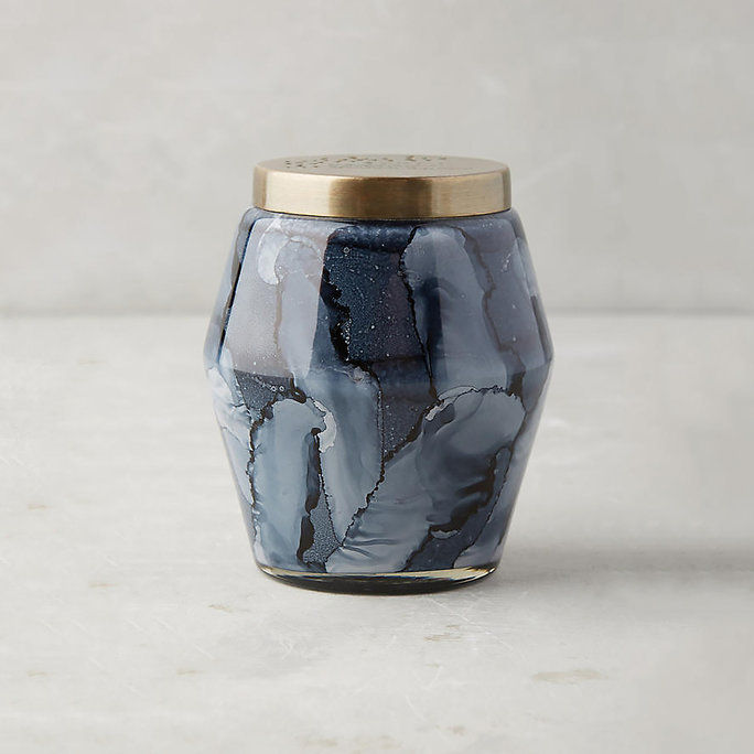 Capri Blue Marbled Glass Candle in Volcano