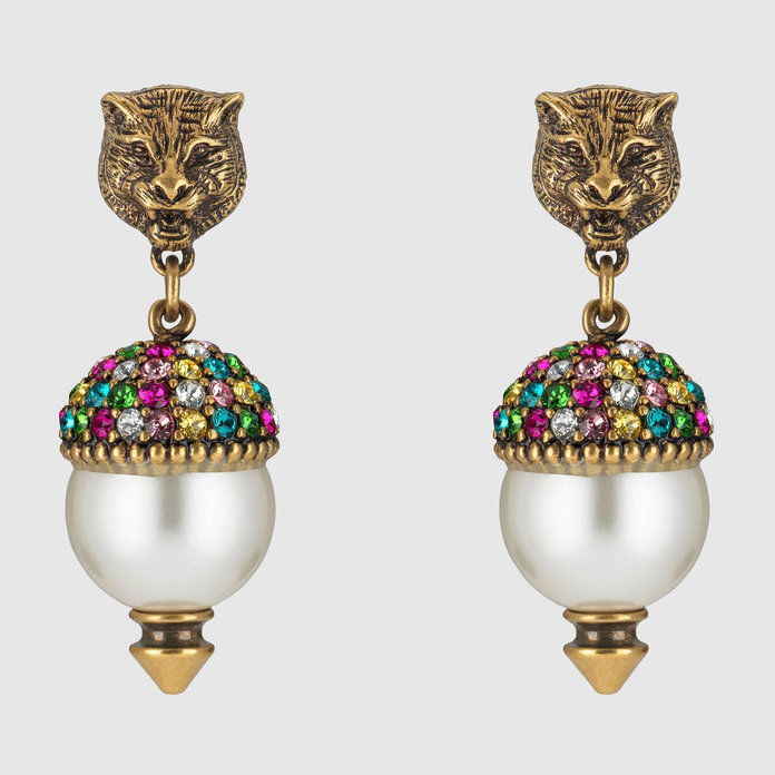 Gucci Feline earrings with crystals 