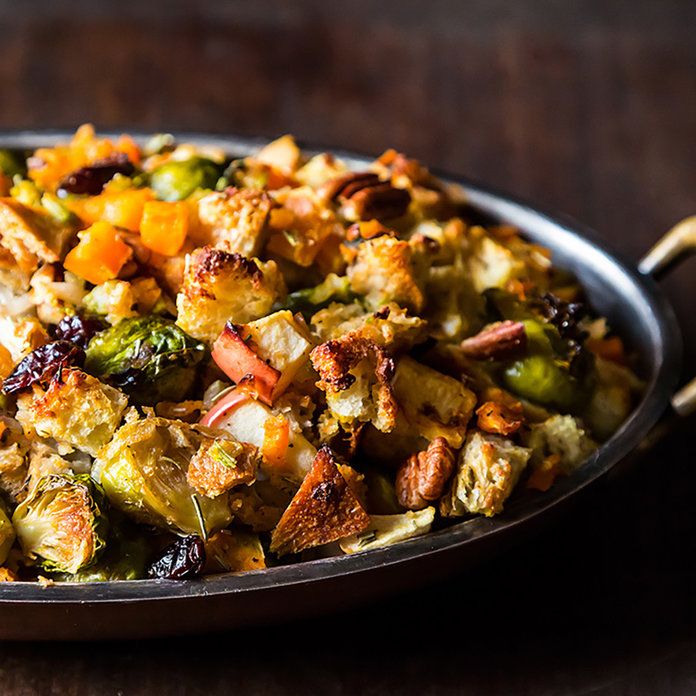 Butternut Squash, Brussels Sprout, and Bread Stuffing with Apples 