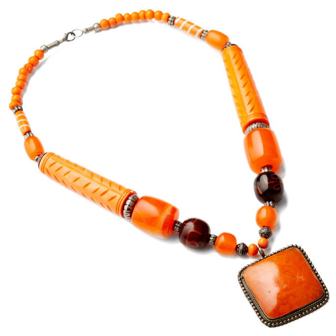 Πορτοκάλι Beaded Pendant Necklace