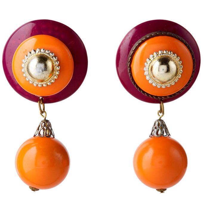 Μωβ and Orange Button Drop Earrings