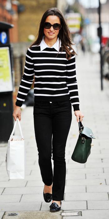 Pippa Best Outfits - Alice + Olivia Shellen Mock Collar sweater and Kate Spade purse