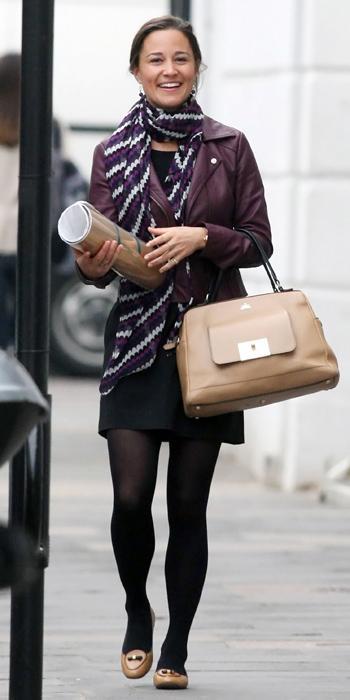 Pippa Best Outfits - Milli Millu bag, Beautiful Bottoms scarf, and Tory Burch Loafers