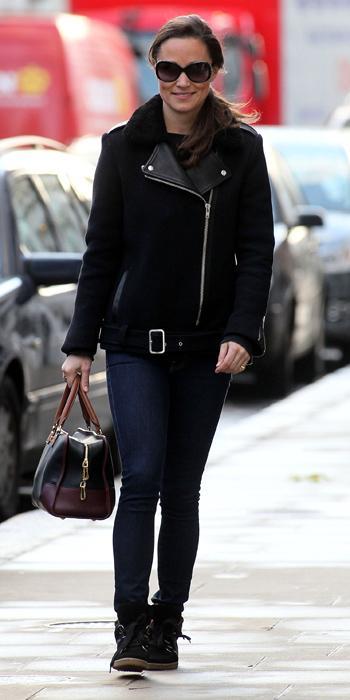 Pippa Best Outfits - Sandro hi-top sneakers and bomber jacket