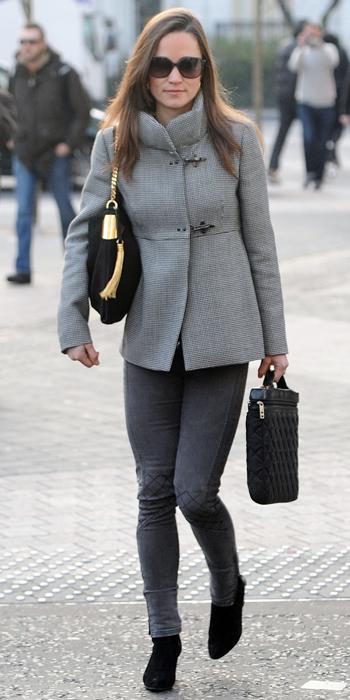 Pippa Middleton - Fray coat, French Connection jeans, and Gucci 1970 bag
