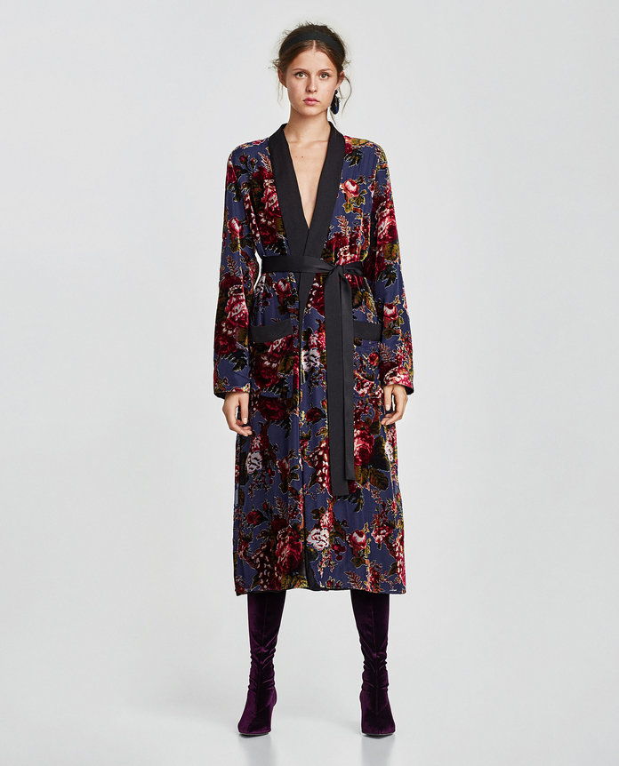 Zara Contrasting Velvet Kimono