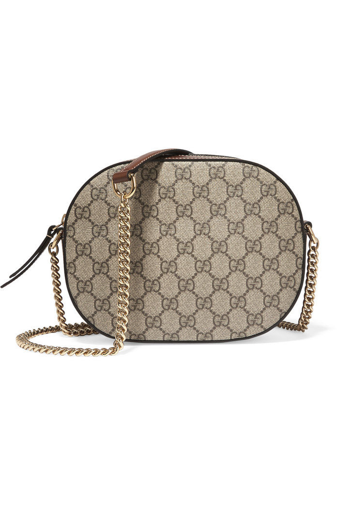 Gucci Linea A Disco leather-trimmed coated-canvas shoulder bag