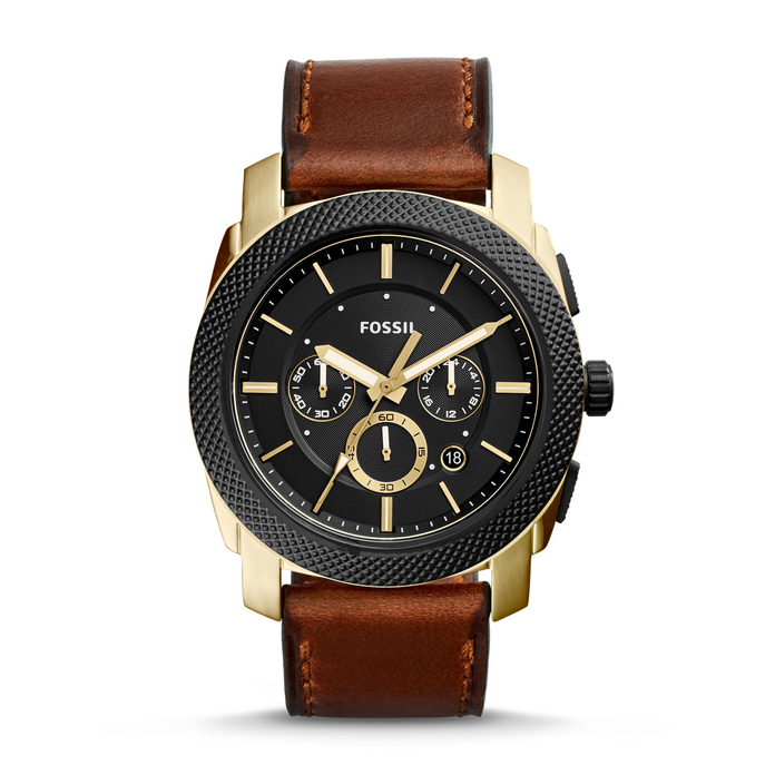 καφέ leather chronograph watch