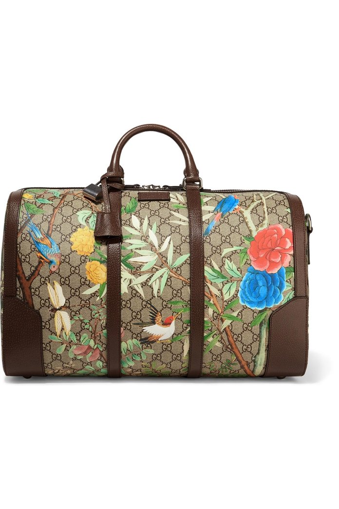 Γκούτσι Leather-Trimmed Coated-Canvas Weekend Bag