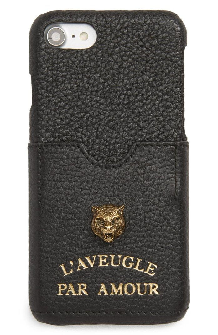 Γκούτσι Tiger L'Aveugle Par Amour Leather iPhone 7 Case