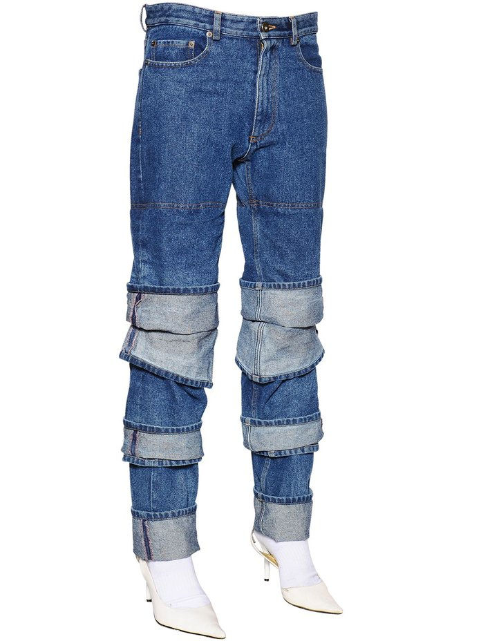 Layered Cuffs Cotton Denim Jeans