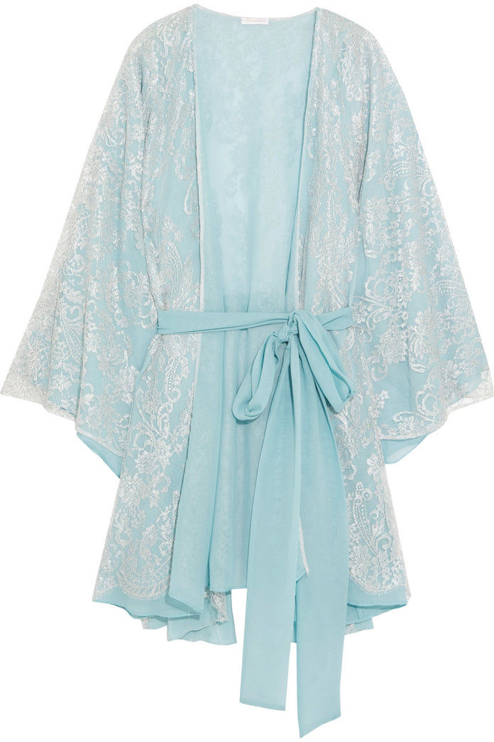 ROSAMOSARIO Cosmic Love Chantilly lace and silk-crepe robe