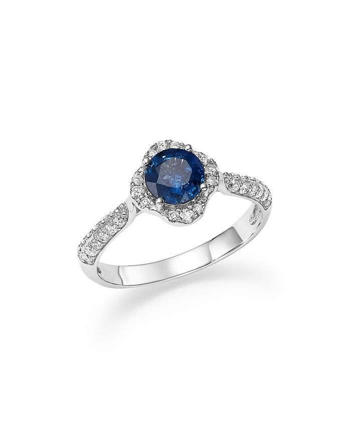 Bloomingdale's Sapphire with Diamond Halo Ring in 14K White Gold