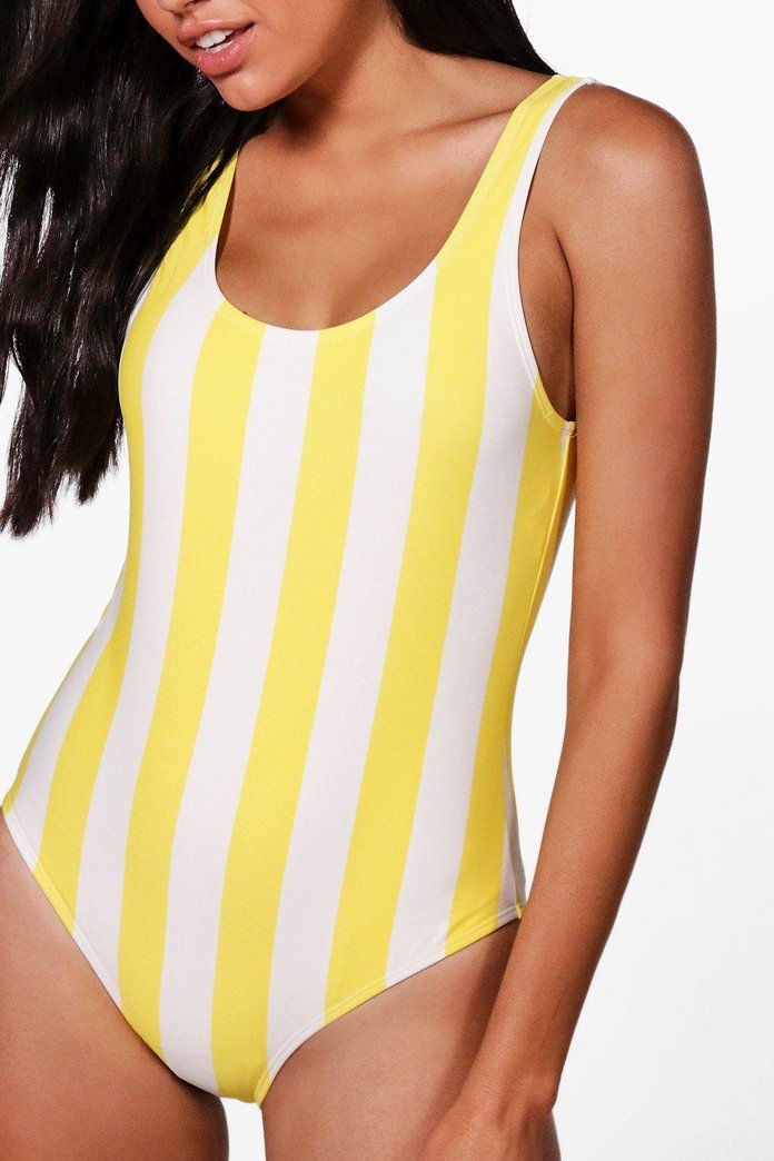 Boohoo Dubai Banana Split Stripe Scoop Swimsuit