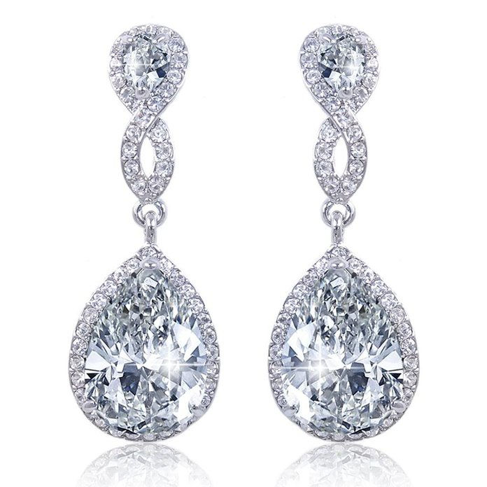 EVER FAITH Zircon Austrian Crystal Wedding 8-Shape Pierced Earrings Silver-Tone