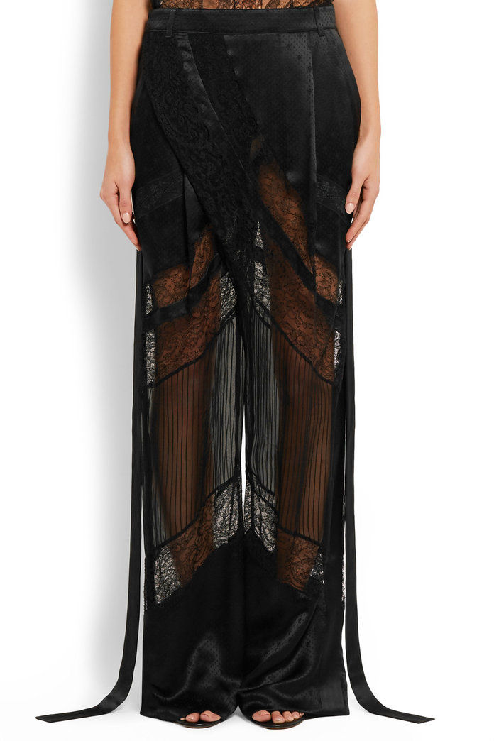 Givenchy Wide-leg pants in black satin, lace and chiffon