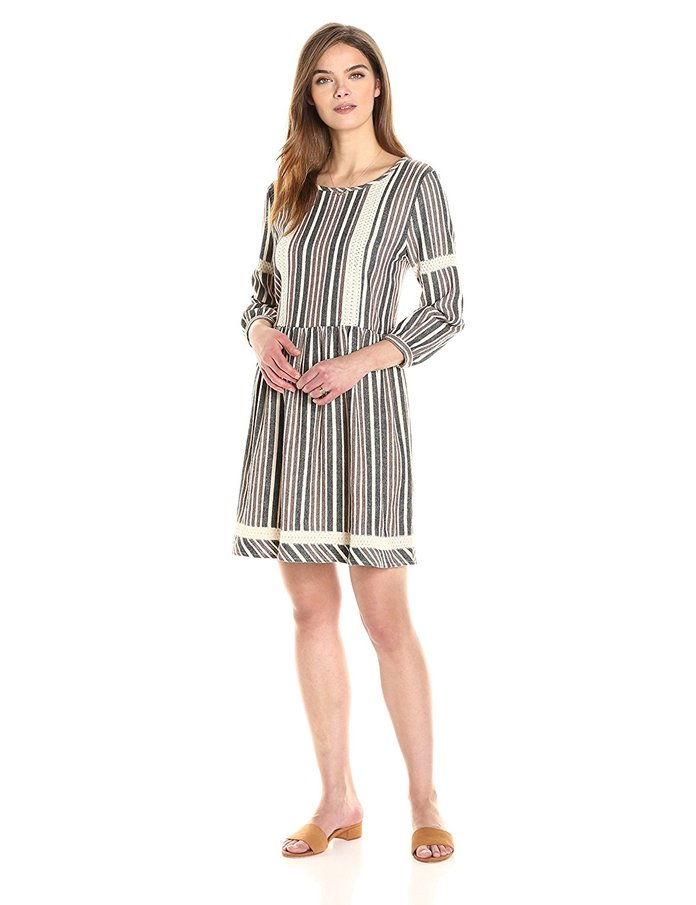 Abbie 3/4 Sleeve Striped Jacquard Dropwaist Dress