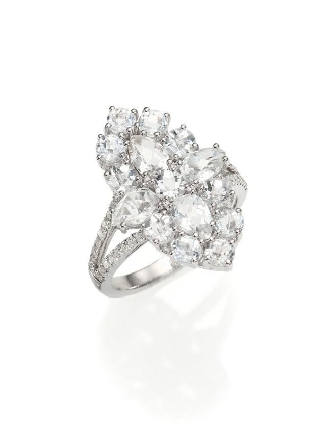Meira T Pavé Diamond, White Topaz & 14K White Gold Ring