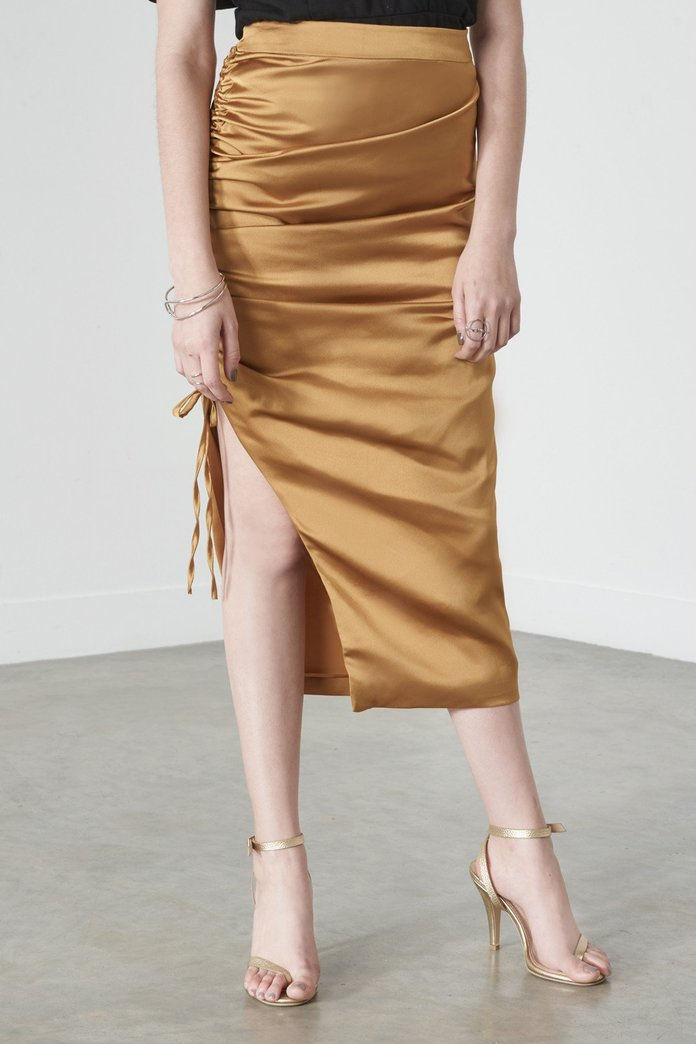 Πολυτελής Alice Drawcord Pencil Skirt in Gold