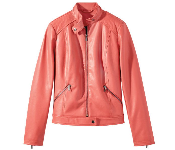 розов faux leather jacket